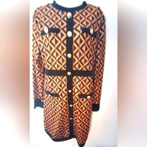 Geometric Patterned Dress with Gold Buttons